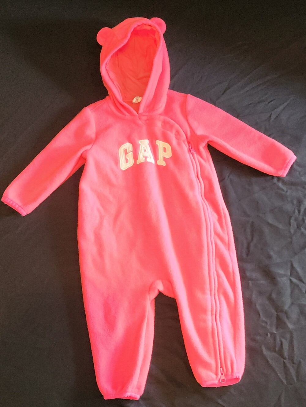 🐻 Baby Gap Neon Pink Fleece Bear-Ear Hooded Jumpsuit 🐻